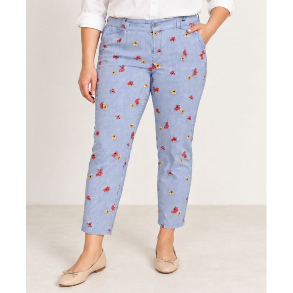 Old Navy Pixie Pants Womens 16 Blue White Pinstripe Floral Ankle Stretch